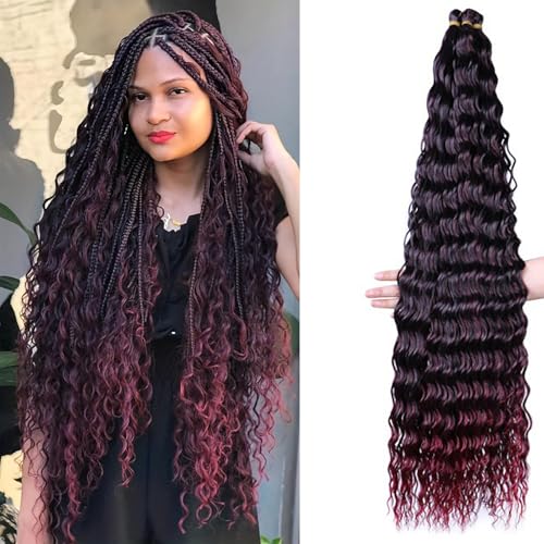 Shinon 30 Zoll Curl Ocean Wave Häkelhaar Deep Wave Bulk Hair Ombre Bohemian Häkelzöpfe Deep Wave Haarbündel Synthetische Haarverlängerungen für Frauen (t1b-blue, 1pack) von Shinon
