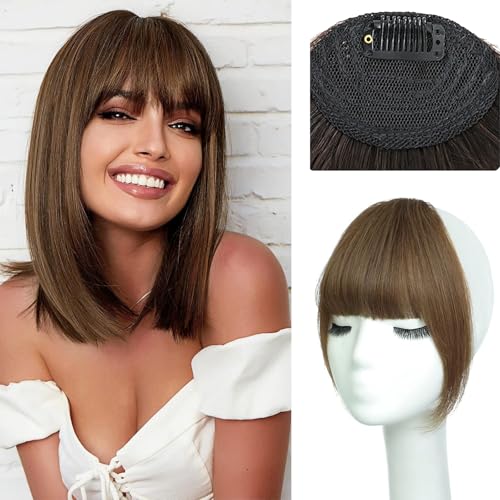 Shinon Clip in Pony, Clip on Pony für Damen, Echthaar Clip Pony mit Schläfen, dicker Curtain-Pony, Haarteile für Damen (Light Brown) von Shinon