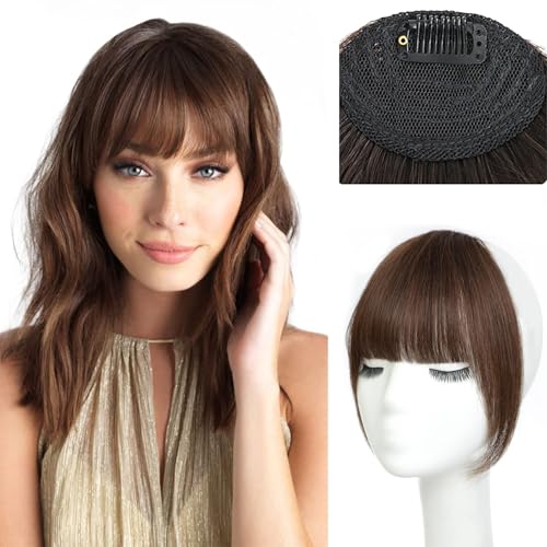 Shinon Clip in Pony, Clip on Pony für Damen, Echthaar Clip Pony mit Schläfen, dicker Curtain-Pony, Haarteile für Damen (Medium Brown) von Shinon