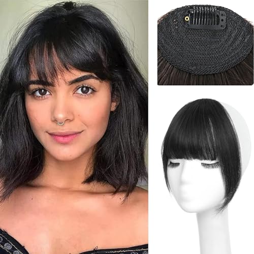 Shinon Clip in Pony, Clip on Pony für Damen, Echthaar Clip Pony mit Schläfen, dicker Curtain-Pony, Haarteile für Damen (Natural Black) von Shinon