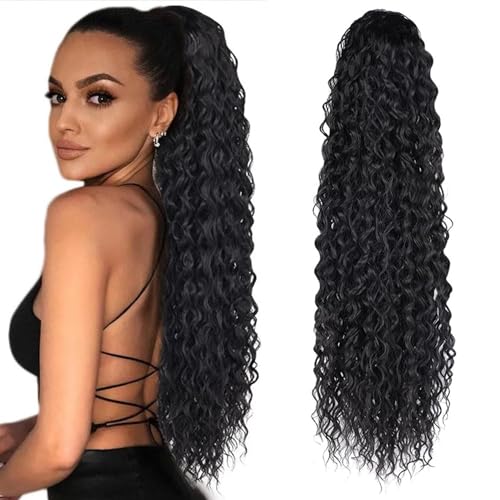 Shinon Ponytail Extension 61cm Wavy Long Ponytail Hair Extensions for 1B# Women Curly Synthetic Hair Extension Drawstring Wrap Ponytail Hairpiece von Shinon