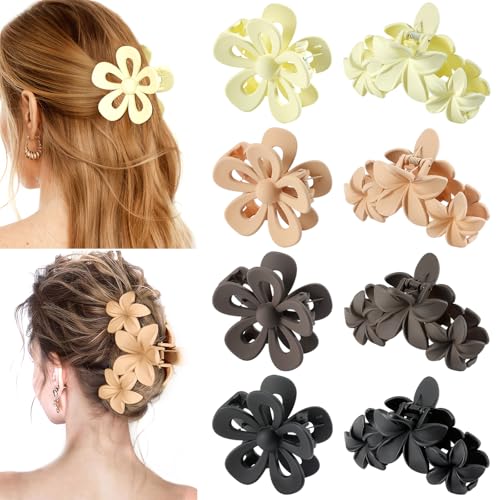 Shinowa 8 PCS Blume Haarspangen für Frauen Mädchen 4,5 Zoll, Blume Kralle Clips für Dickes Dünnes Haar, Starker Halt große Krallen Clips, Kleine Haarspangen für Styling, Haar-Accessoires von Shinowa