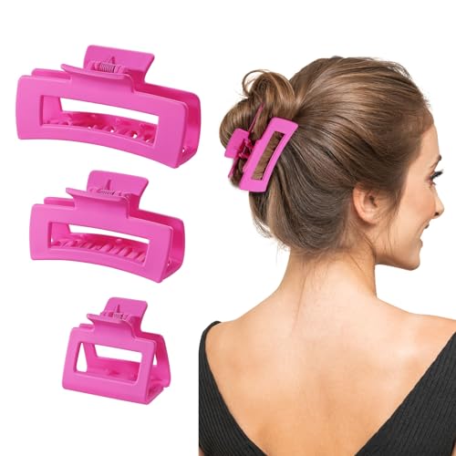 Shinowa Haarklammer, 3 Stück Druck Haar Greifer Stark Halt Haarzubehör Rutschfeste Haar Fänger Kiefer Klemme Haar Accessoires für Frauen Langes Dickes Haar, Magenta von Shinowa