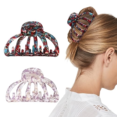 Shinowa Haarklammer Damen, 2 Stück Hair Claw Clips Haarspangen mit Bohemian Stil Rutschfeste Kieferklammern Klaue Frauen Haarklauenclips für Dickes Haar Dünnes Haar Zubehör, Bunt + Rosa von Shinowa