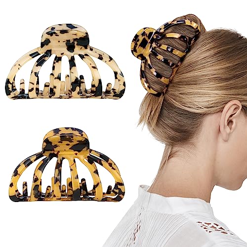 Shinowa Haarklammer Damen, 2 Stück Hair Claw Clips Haarspangen mit Bohemian Stil Rutschfeste Kieferklammern Klaue Frauen Haarklauenclips für Dickes Haar Dünnes Haar Zubehör, Leopard von Shinowa