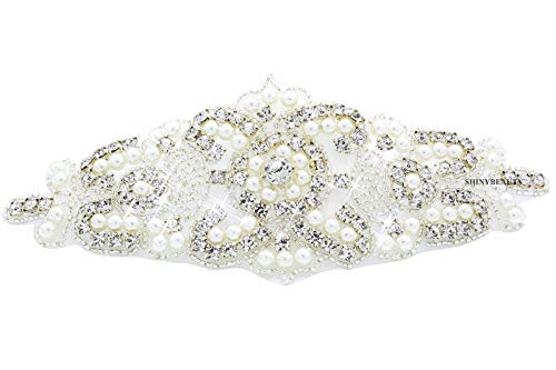 Hochzeitsapplikation Gürtel Kristall Silber-003 Strass Applikation für Braut Brautkleid Diamante Brautgürtel Damen Strassgürtel Mädchen Schärpe Gürtel Braut Schärpe mit Band von ShinyBeauty