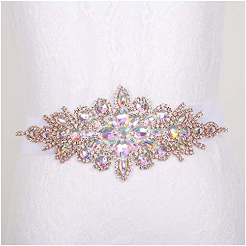 ShinyBeauty Schärpe Irisierender Laufgürtel Frauen Strass Applique Gürtel für Kleider Perle Brautgürtel Muticolor Hochzeitsschärpe RA004 von ShinyBeauty
