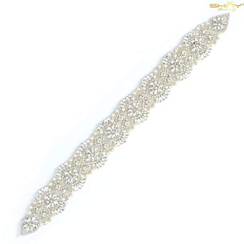 ShinyBeauty Strass Applique Gürtel Silber-310 Hochzeitsgürtel für Braut Kristall Brautkleid Gürtel Elfenbein Braut Perlen Kristall Perle Strass Applique Strass Gürtel von ShinyBeauty