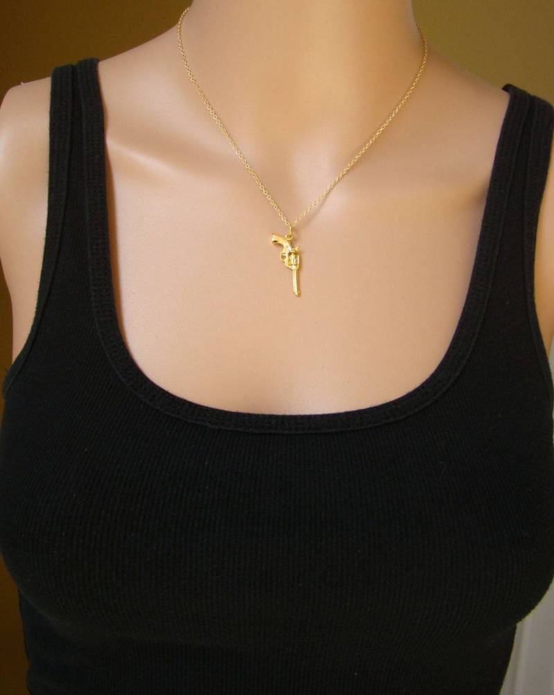 Goldene Pistole Halskette - Anhänger Revolver Pistolen Statement Silber Goldene Pistole Halskette - Anhänger Revolver Pistolen Statement Silber von ShinyLittleBlessings