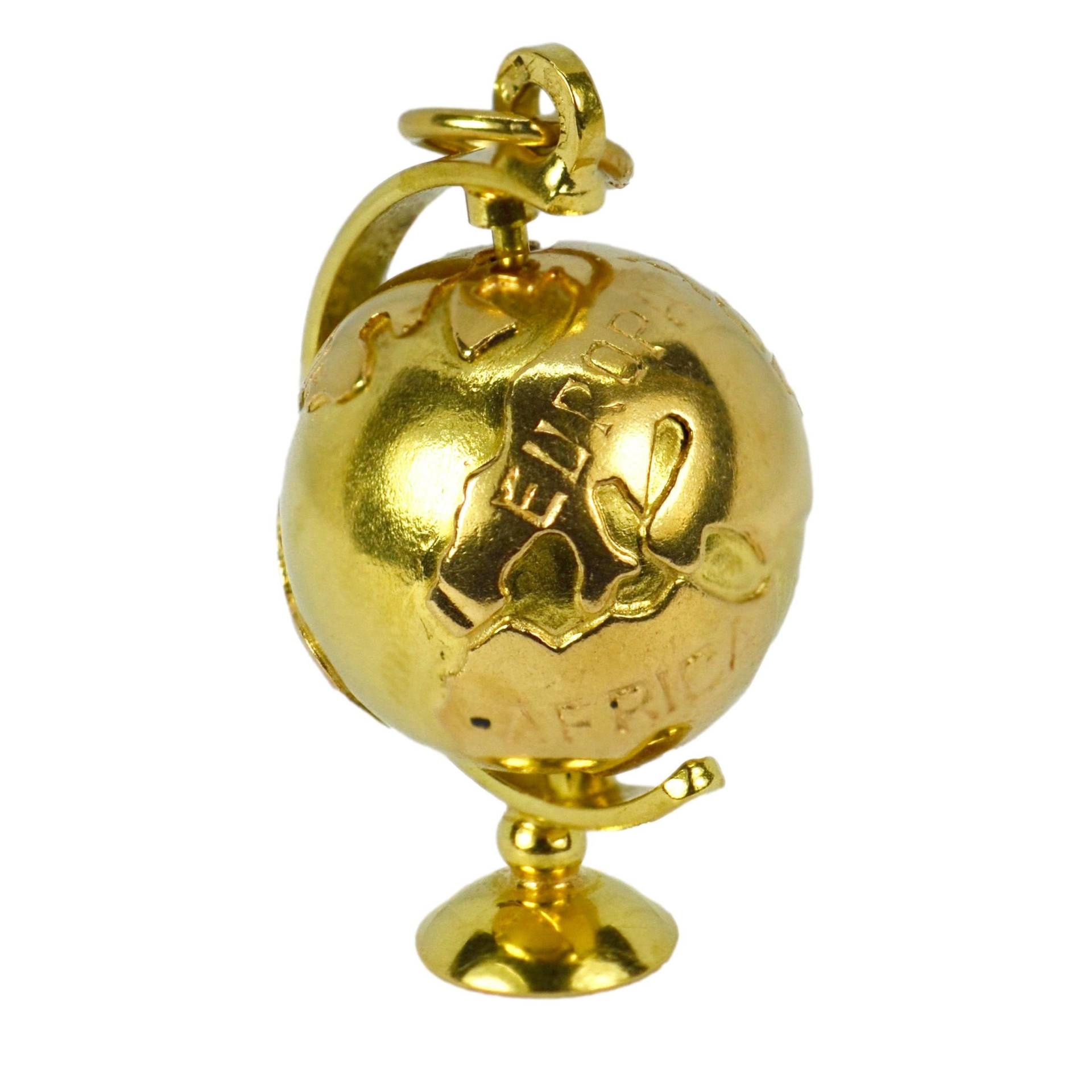 18K Gelbgold Spinning Globe Charm Anhänger von ShinyPrettyThingsLtd