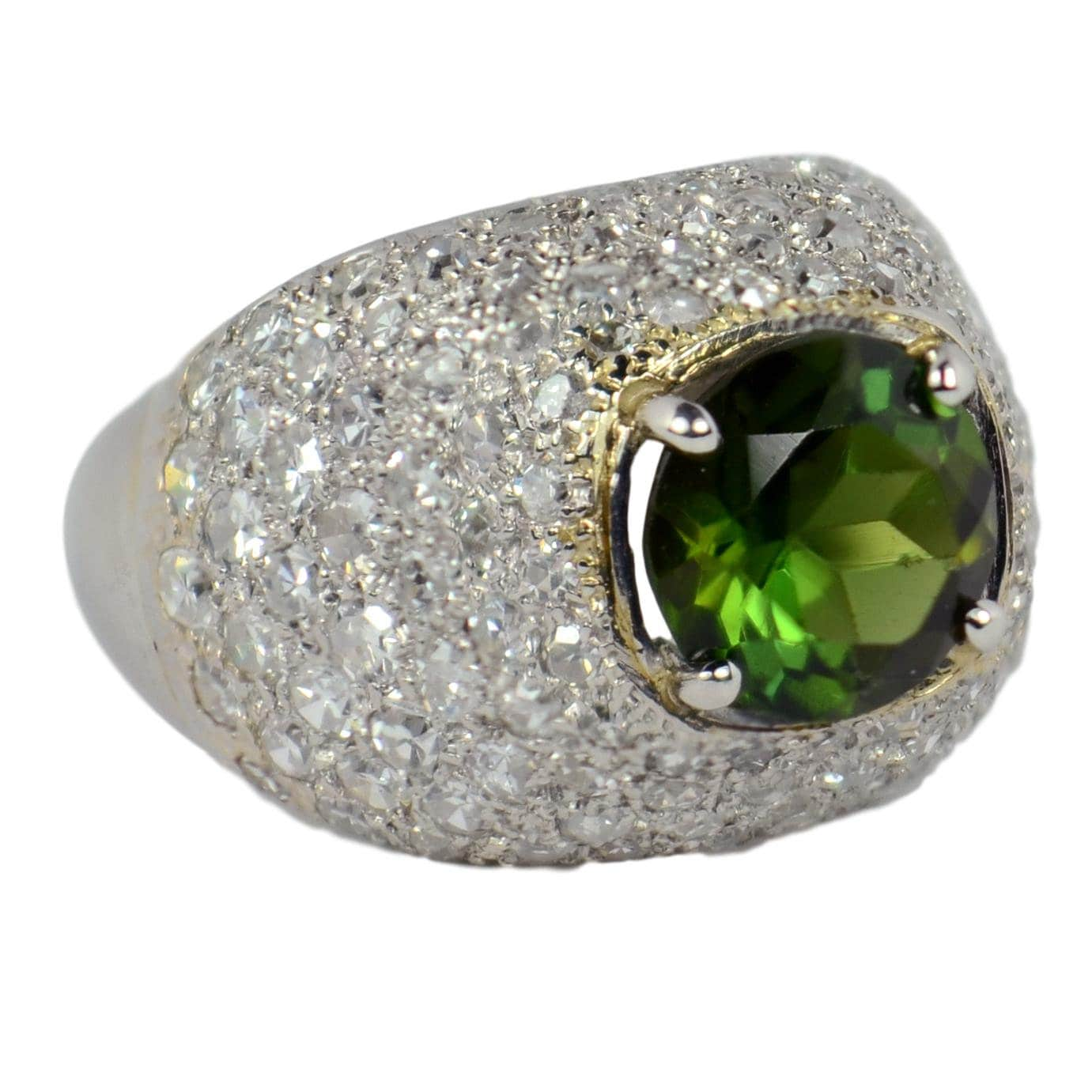 Art Deco Peridot Diamant Bombe Dome Platin Gold Ring von ShinyPrettyThingsLtd