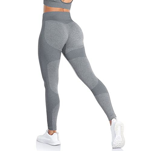 ShinyStar Damen Sport Leggings mit Hohe Taille Blickdicht Fitnesshose Weiche Dehnbare Yogahose mit Bauchkontrolle Grau XL von ShinyStar
