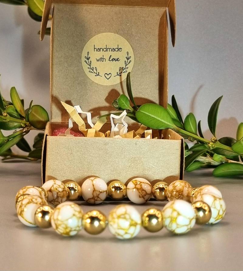 Howlitharmband Magnetistarmband Energiearmband Beruhigend Gold Weiß Trachtenarmband Trachtenschmuck von ShinyStonebyIR