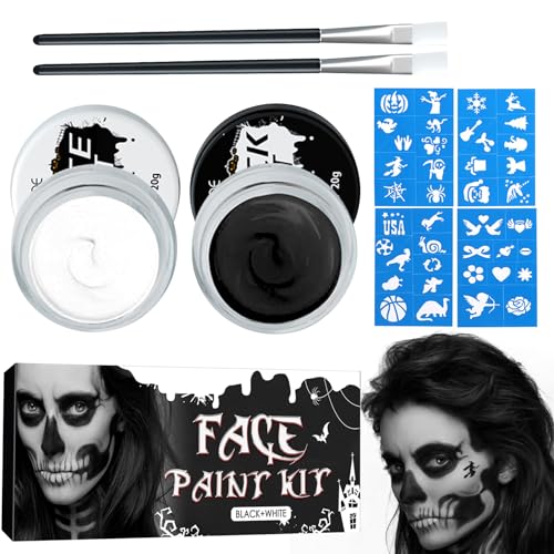 Shinybox Halloween Schminke Set, Schwarz Weiß Gesicht Farbe Körper Malerei mit Makeup Pinsels, 4 Malerei Schablonen, Schwarz Weiß Clown Make-up Gesichts Körperfarben Set für Halloween, Karneval von Shinybox