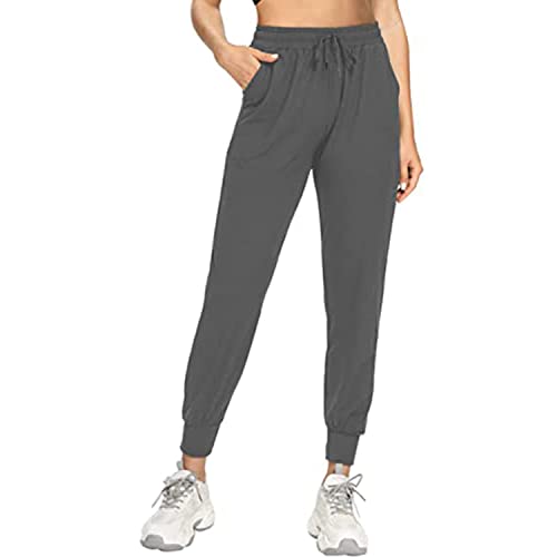 Shinyforetooth Jogginghose Damen Freizeithose Slim Fit Baumwolle Sporthose Trainingshose Mit Softem Lightweight Cuffed Jog Pants mit Taschen (Dunkelgrau, 2X-Large) von Shinyforetooth