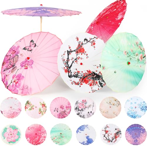 Shinylin 12 Stück handgefertigter chinesischer geölter Papierschirm, Bambusseide, chinesischer japanischer Regenschirm, Sonnenschirm, Blumenkunst, Tanzschirm (stilvoll) von Shinylin