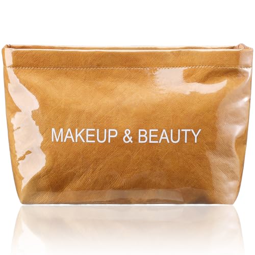 Shinylin PVC-Make-up-Tasche für Damen, braunes Kraftpapier, PVC-Kosmetiktasche, großes Fassungsvermögen, trendiger Kunststoff-Kulturbeutel, Buchstaben-Druck, Tragetasche, Reißverschluss, Handtasche Shinylin PVC-Make-up-Tasche für Damen, braunes Kraftpapier, PVC-Kosmetiktasche, großes Fassungsvermögen, trendiger Kunststoff-Kulturbeutel, Buchstaben-Druck, Tragetasche, Reißverschluss, Handtasche von Shinylin