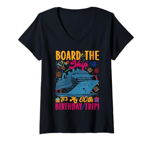 Damen 60. Geburtstag Kreuzfahrt Urlaub 60 Jahre alt Schiffsliebhaber T-Shirt mit V-Ausschnitt Damen 60. Geburtstag Kreuzfahrt Urlaub 60 Jahre alt Schiffsliebhaber T-Shirt mit V-Ausschnitt von Ship Birthday Designs for Ship Lovers