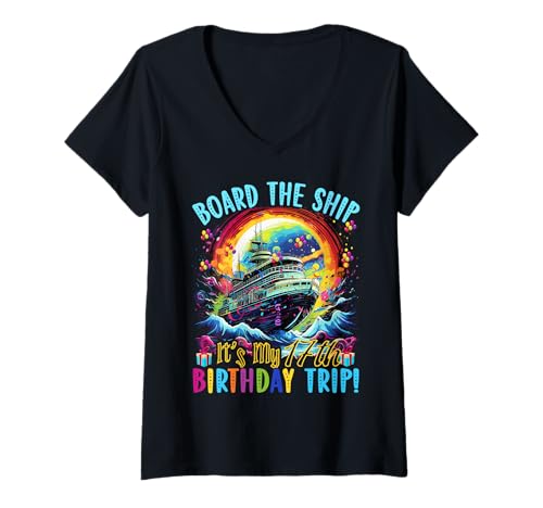 Damen Kreuzfahrturlaub zum 17. Geburtstag, 17-jähriger Schiffsliebhaber T-Shirt mit V-Ausschnitt Damen Kreuzfahrturlaub zum 17. Geburtstag, 17-jähriger Schiffsliebhaber T-Shirt mit V-Ausschnitt von Ship Birthday Designs for Ship Lovers