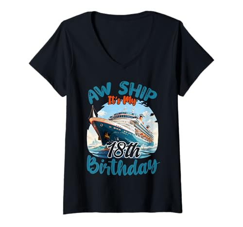 Damen Kreuzfahrturlaub zum 18. Geburtstag 18-jähriger Schiffsliebhaber T-Shirt mit V-Ausschnitt Damen Kreuzfahrturlaub zum 18. Geburtstag 18-jähriger Schiffsliebhaber T-Shirt mit V-Ausschnitt von Ship Birthday Designs for Ship Lovers
