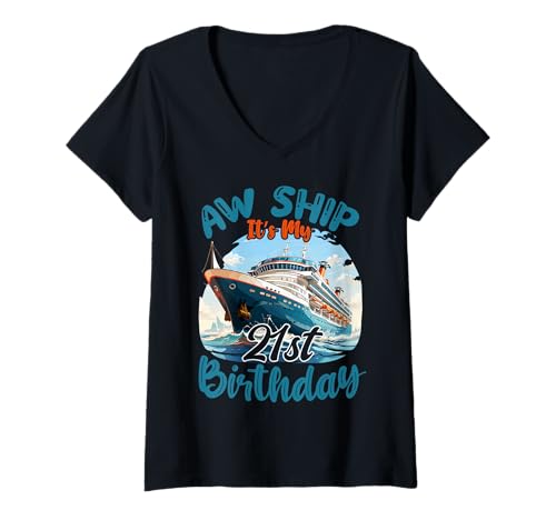 Damen Kreuzfahrturlaub zum 21. Geburtstag 21 Jahre alter Schiffsliebhaber T-Shirt mit V-Ausschnitt Damen Kreuzfahrturlaub zum 21. Geburtstag 21 Jahre alter Schiffsliebhaber T-Shirt mit V-Ausschnitt von Ship Birthday Designs for Ship Lovers