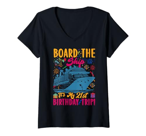 Damen Kreuzfahrturlaub zum 21. Geburtstag 21 Jahre alter Schiffsliebhaber T-Shirt mit V-Ausschnitt Damen Kreuzfahrturlaub zum 21. Geburtstag 21 Jahre alter Schiffsliebhaber T-Shirt mit V-Ausschnitt von Ship Birthday Designs for Ship Lovers
