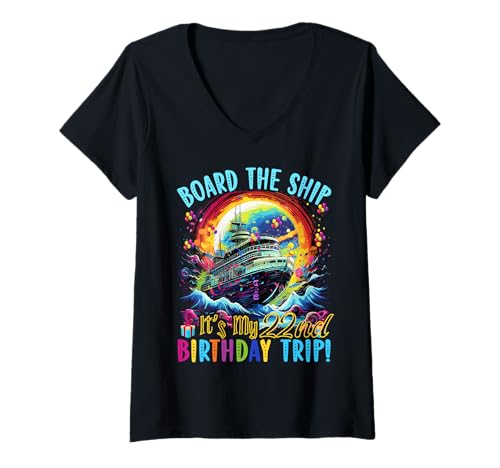 Damen Kreuzfahrturlaub zum 22. Geburtstag 22 Jahre alter Schiffsliebhaber T-Shirt mit V-Ausschnitt Damen Kreuzfahrturlaub zum 22. Geburtstag 22 Jahre alter Schiffsliebhaber T-Shirt mit V-Ausschnitt von Ship Birthday Designs for Ship Lovers