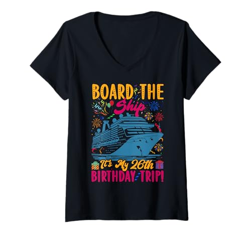 Damen Kreuzfahrturlaub zum 26. Geburtstag 26 Jahre alter Schiffsliebhaber T-Shirt mit V-Ausschnitt Damen Kreuzfahrturlaub zum 26. Geburtstag 26 Jahre alter Schiffsliebhaber T-Shirt mit V-Ausschnitt von Ship Birthday Designs for Ship Lovers