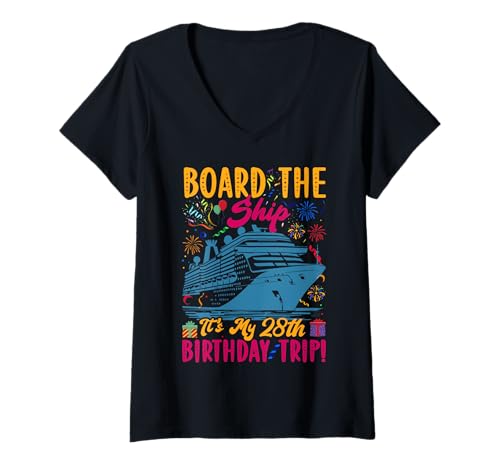 Damen Kreuzfahrturlaub zum 28. Geburtstag 28 Jahre alter Schiffsliebhaber T-Shirt mit V-Ausschnitt Damen Kreuzfahrturlaub zum 28. Geburtstag 28 Jahre alter Schiffsliebhaber T-Shirt mit V-Ausschnitt von Ship Birthday Designs for Ship Lovers