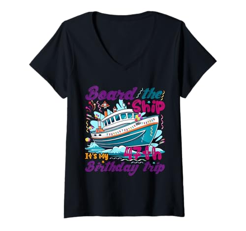Damen Kreuzfahrturlaub zum 47. Geburtstag 47 Jahre alter Schiffsliebhaber T-Shirt mit V-Ausschnitt Damen Kreuzfahrturlaub zum 47. Geburtstag 47 Jahre alter Schiffsliebhaber T-Shirt mit V-Ausschnitt von Ship Birthday Designs for Ship Lovers