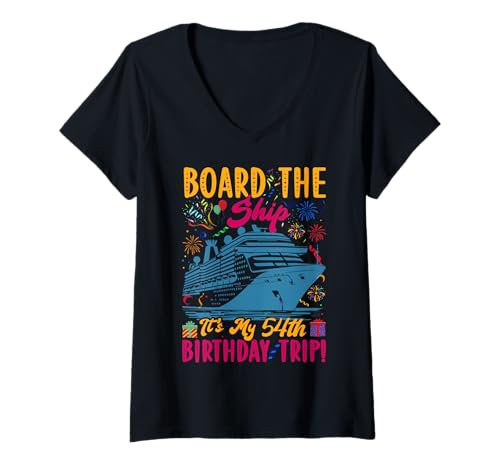 Damen Kreuzfahrturlaub zum 54. Geburtstag, 54 Jahre alter Schiffsliebhaber T-Shirt mit V-Ausschnitt Damen Kreuzfahrturlaub zum 54. Geburtstag, 54 Jahre alter Schiffsliebhaber T-Shirt mit V-Ausschnitt von Ship Birthday Designs for Ship Lovers