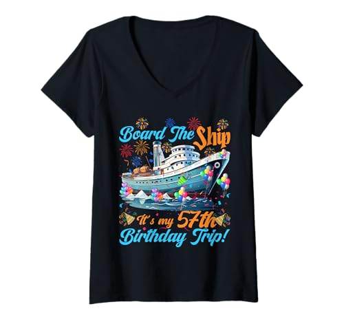 Damen Kreuzfahrturlaub zum 57. Geburtstag 57 Jahre alter Schiffsliebhaber T-Shirt mit V-Ausschnitt Damen Kreuzfahrturlaub zum 57. Geburtstag 57 Jahre alter Schiffsliebhaber T-Shirt mit V-Ausschnitt von Ship Birthday Designs for Ship Lovers