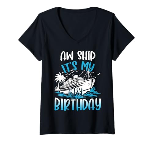 Damen Kreuzfahrturlaub zum 61. Geburtstag, 61 Jahre alter Schiffsliebhaber T-Shirt mit V-Ausschnitt Damen Kreuzfahrturlaub zum 61. Geburtstag, 61 Jahre alter Schiffsliebhaber T-Shirt mit V-Ausschnitt von Ship Birthday Designs for Ship Lovers