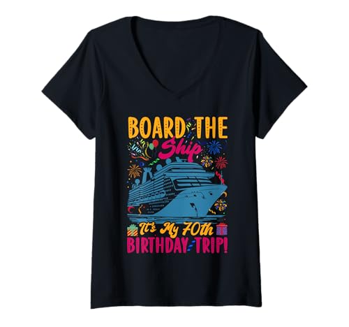 Damen Kreuzfahrturlaub zum 70. Geburtstag 70 Jahre alter Schiffsliebhaber T-Shirt mit V-Ausschnitt Damen Kreuzfahrturlaub zum 70. Geburtstag 70 Jahre alter Schiffsliebhaber T-Shirt mit V-Ausschnitt von Ship Birthday Designs for Ship Lovers