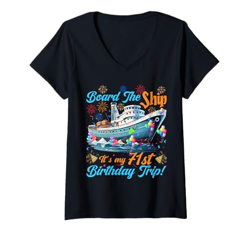 Damen Kreuzfahrturlaub zum 71. Geburtstag, 71 Jahre alter Schiffsliebhaber T-Shirt mit V-Ausschnitt Damen Kreuzfahrturlaub zum 71. Geburtstag, 71 Jahre alter Schiffsliebhaber T-Shirt mit V-Ausschnitt von Ship Birthday Designs for Ship Lovers