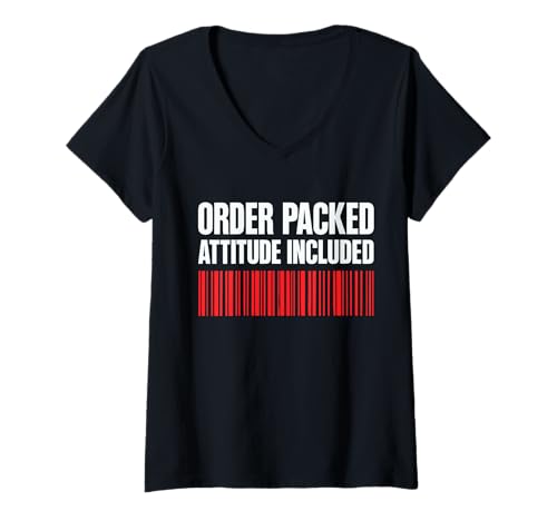 Damen Lagerarbeiter Fulfillment Picker Packer Team Lift Barcode T-Shirt mit V-Ausschnitt Damen Lagerarbeiter Fulfillment Picker Packer Team Lift Barcode T-Shirt mit V-Ausschnitt von Shipping Warehouse Ecommerce Logistics Life Crew