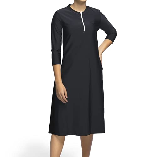 Woman Modest Tznius 3/4-Ärmel Badekleid, Strandabdeckung UPF 50+ Sonnenschutz, 2. Bali in schwarz/weiß Reißverschluss, XL von Shira Modest Swimwear