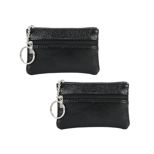 Shirene Schlüsselmäppchen Lederoptik,2 PCS Mini Schlüsseltasche mit Reißverschluss,PU Leder Schlüsselbeutel für Damen & Herren,Geldbörse Klein,mit 2 Fächern & Schlüsselanhänger,Leicht & Tragbar von Shirene