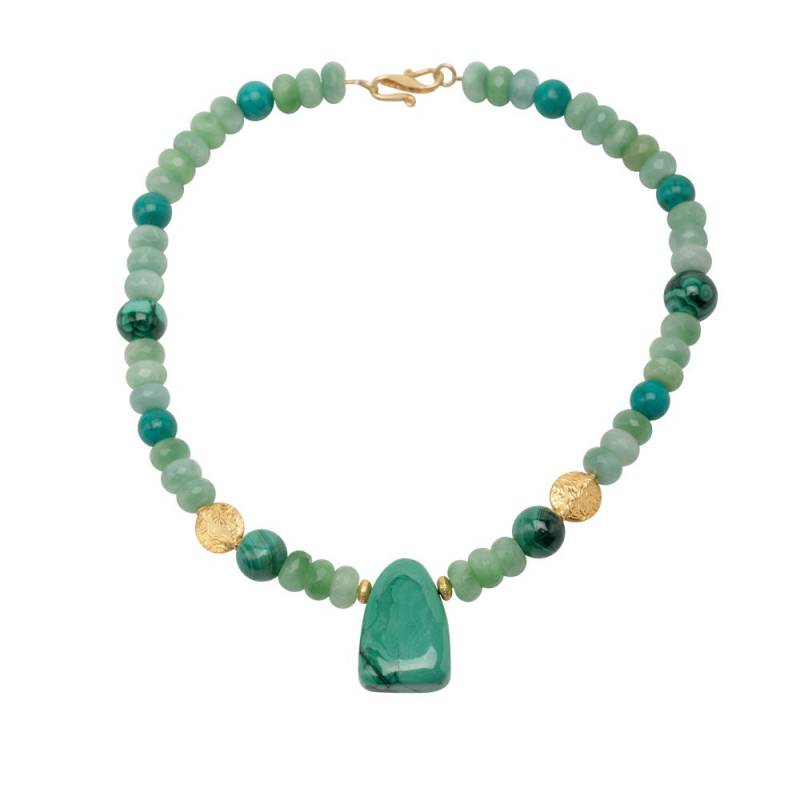 Statement Halskette Damen Aus Malachit, Jade, Türkis Kette, Sterlingsilber, Vergoldet, Gold, Amulett Edelsteinkette Grün, Grüntöne von ShirinSehan