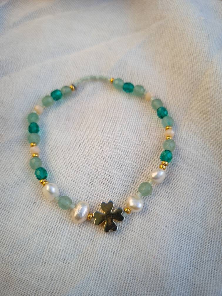 Armband "Felice" Aventurin, Glasschliffperlen Und Süßwasserperlen von Shirinis
