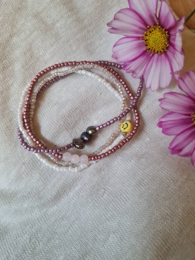 Süßwasserperlen Rosenquarz Edelstein Perlenarmband Set von Shirinis