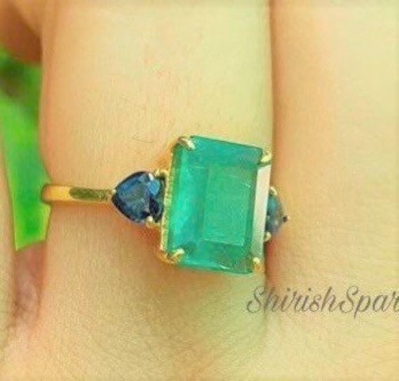 2, 63 Ctw Natürlicher Smaragd-Saphir-Ring, Smaragd-Gold-Ring, Echter Smaragd, Blauer Saphir, Verlobungs-Smaragd-Ring Für Mädchen von ShirishSparkleGems