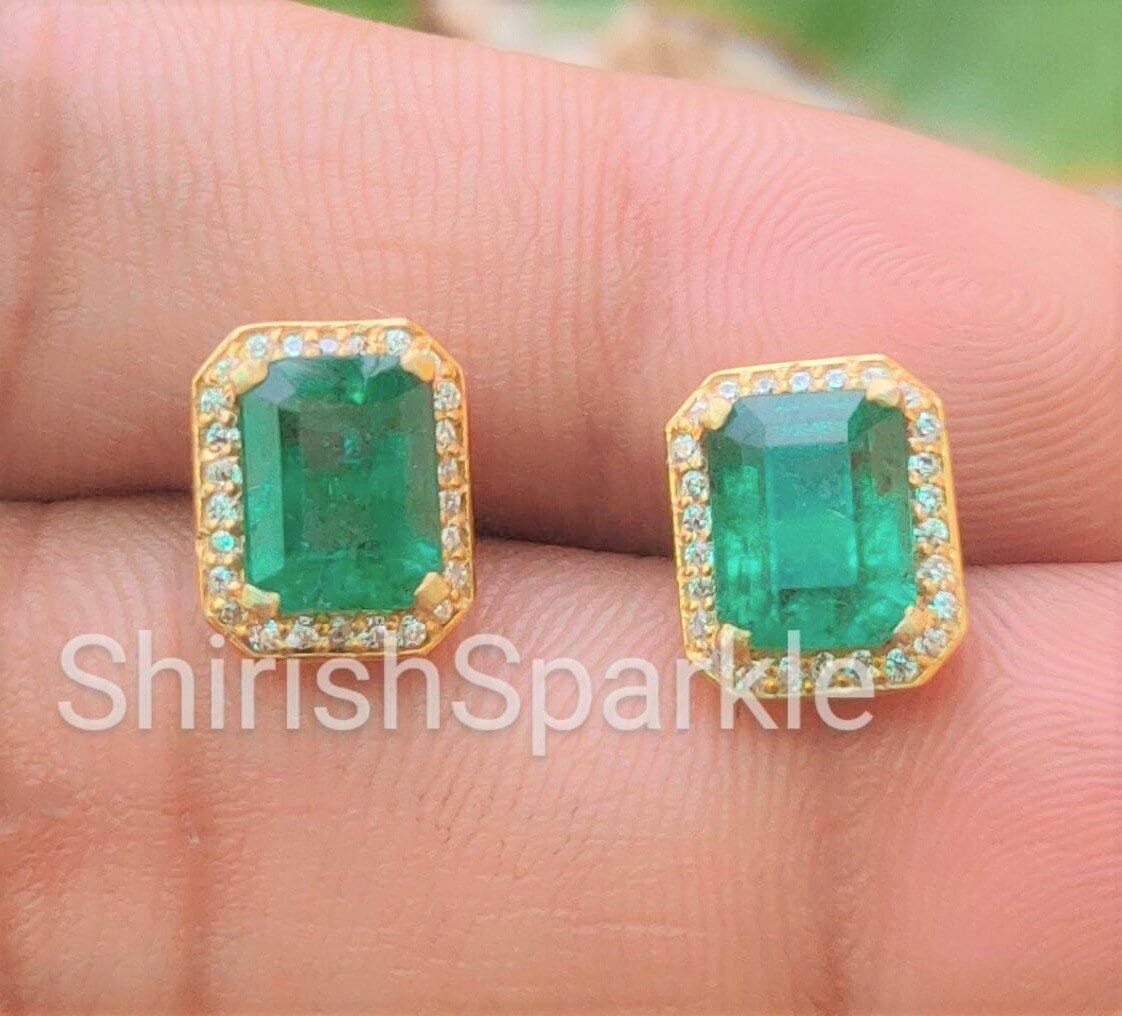 3.63Ctw Natürlicher Smaragd Hochzeit Schmuck Natürliche Ohrringe Echter Gestüt Geniune Halo Geschnitten von ShirishSparkleGems