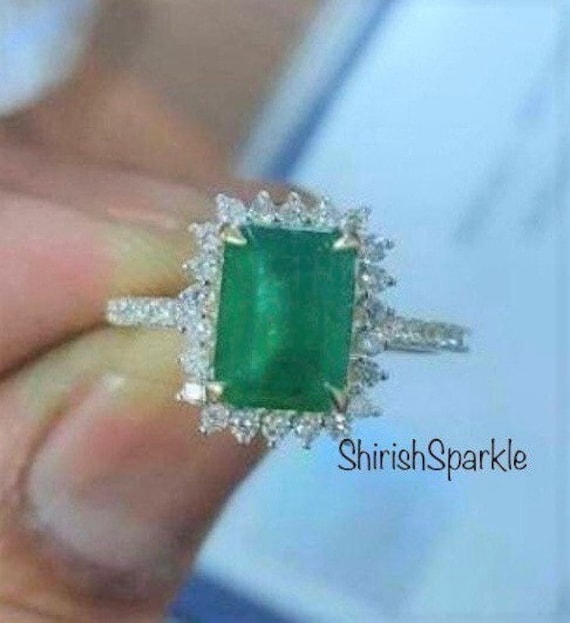 Echter Smaragd Diamant Verlobungsring Natürlicher Ring Hlo von ShirishSparkleGems