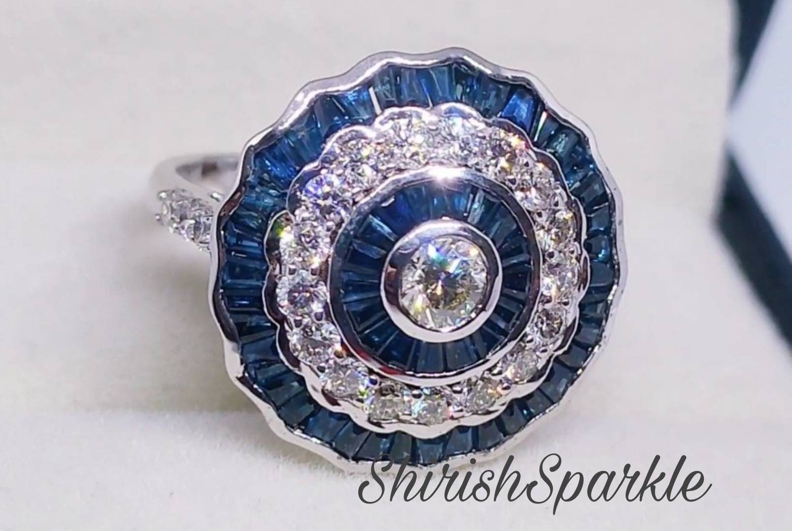 Natürlicher Diamant Blauer Saphir Beheizter Zielring Verlobungsring Für Frauen Weißgold Ring Echter von ShirishSparkleGems