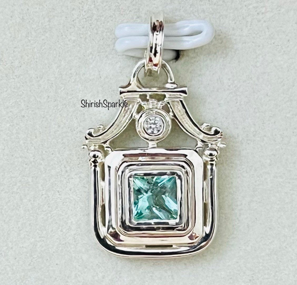 Princess Cut Seltener Natürlicher Smaragd Anhänger Mit Naturdiamant Echter Echtem Diamanten von ShirishSparkleGems