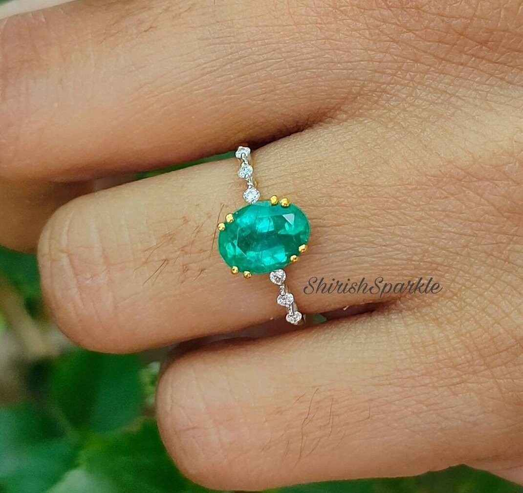 Smaragd Ring Natürlicher Echter Ovaler Naturdiamant von ShirishSparkleGems