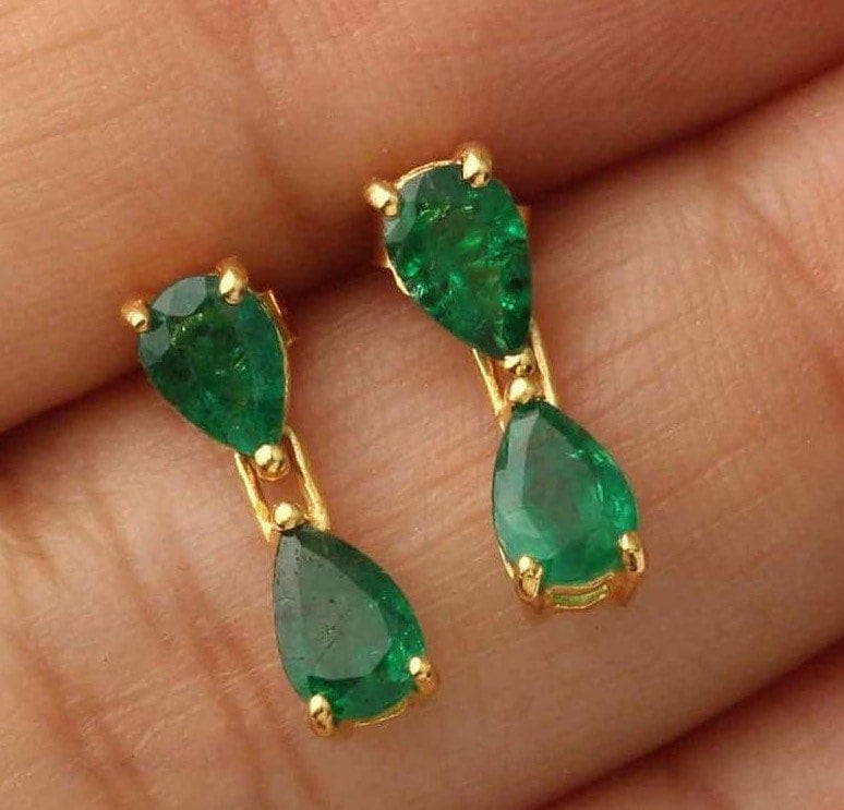 Vintage Tiny Hohe Qualität Geniune Smaragd, Smaragd Weißgold Ohrring Dunkel Grün Royal Hängende Angelina Jolly Jubiläum von ShirishSparkleGems