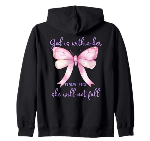 God is Within Her She Will Not Fall Pink Bow Girl Psalm 46:5 Kapuzenjacke von Shirt God is Within Her Bow Phone Case Pink TShirt