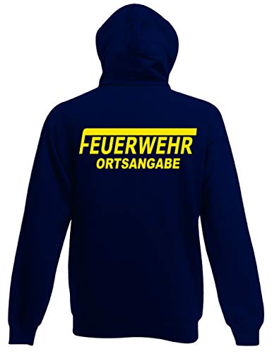 Shirt-Ideen.com Feuerwehr Sweat-Jacke mit Kapuze, Navy Blue, Bedruckt Mir Neongelb oder reflexsilber (M, Neongelb) von Shirt-Ideen.com